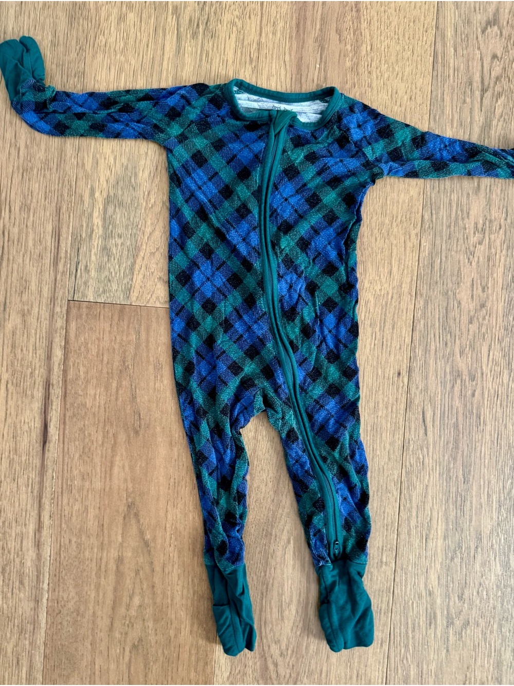 Little sleepies 6-12 month blue & Green Plaid baby One-Piece Sleep Suit